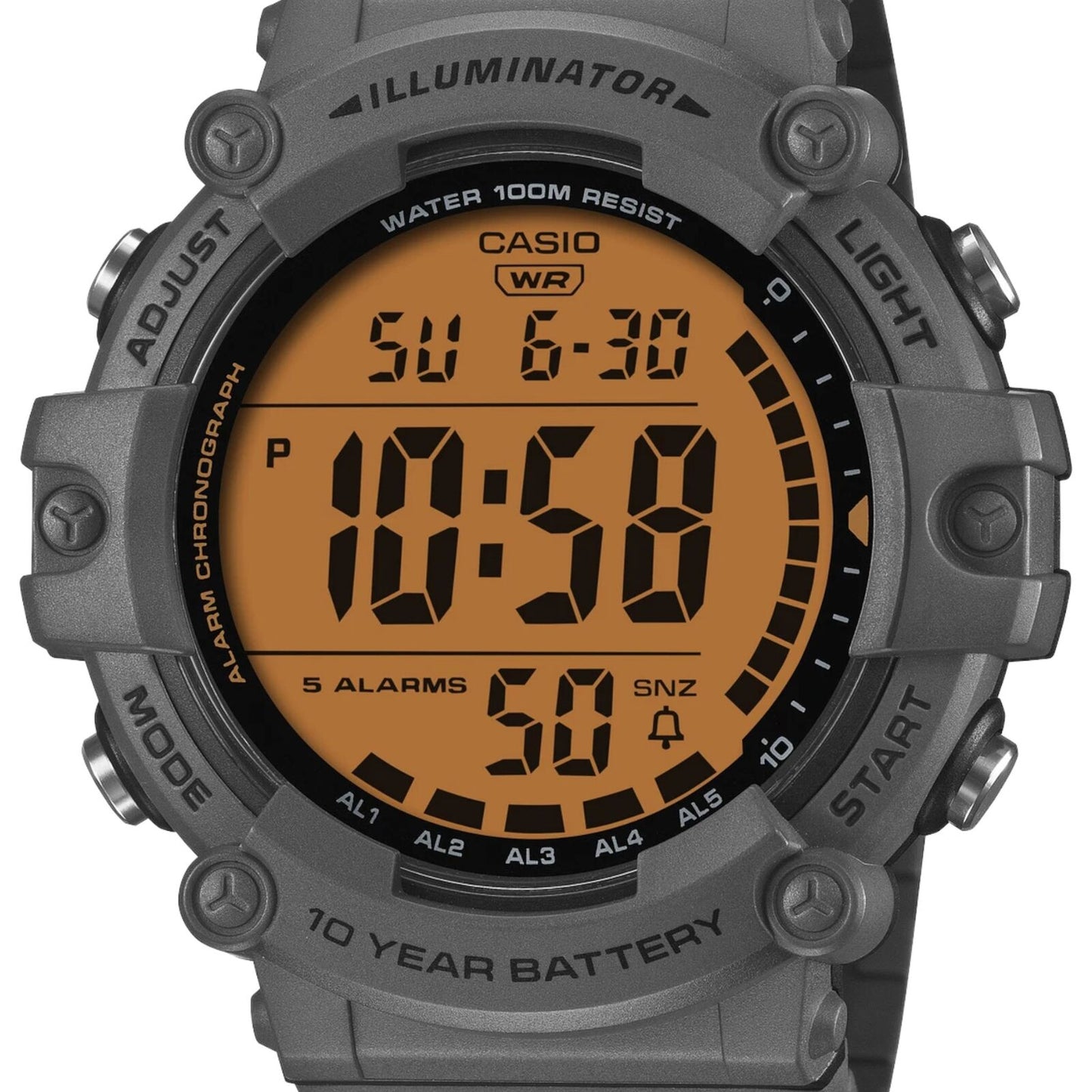 Casio AE-1500WHC-8AV Mens Digital Watch Grey Resin Band Dual Time LED 100m