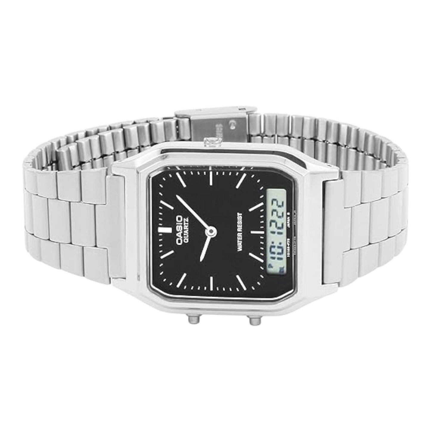 Casio AQ230A-1DMQ Silver Stainless Steel Dual Time Analog Digital Unisex Watch