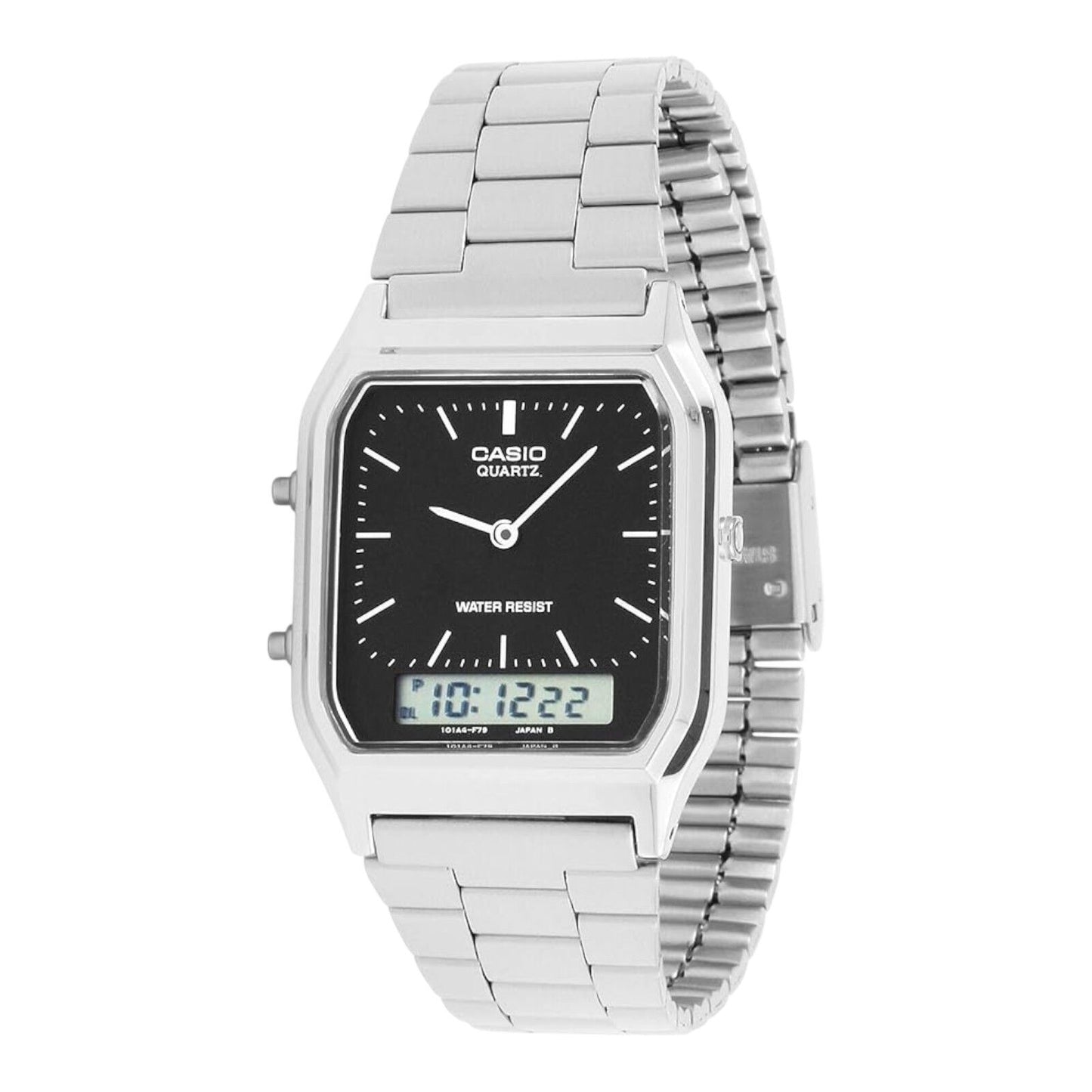 Casio AQ230A-1DMQ Silver Stainless Steel Dual Time Analog Digital Unisex Watch