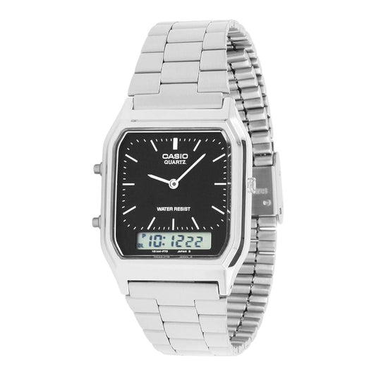 Casio AQ230A-1DMQ Silver Stainless Steel Dual Time Analog Digital Unisex Watch
