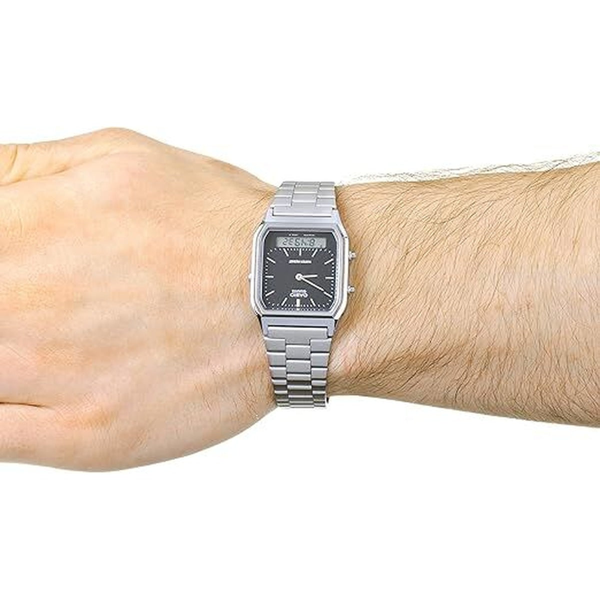Casio AQ230A-1DMQ Silver Stainless Steel Dual Time Analog Digital...
