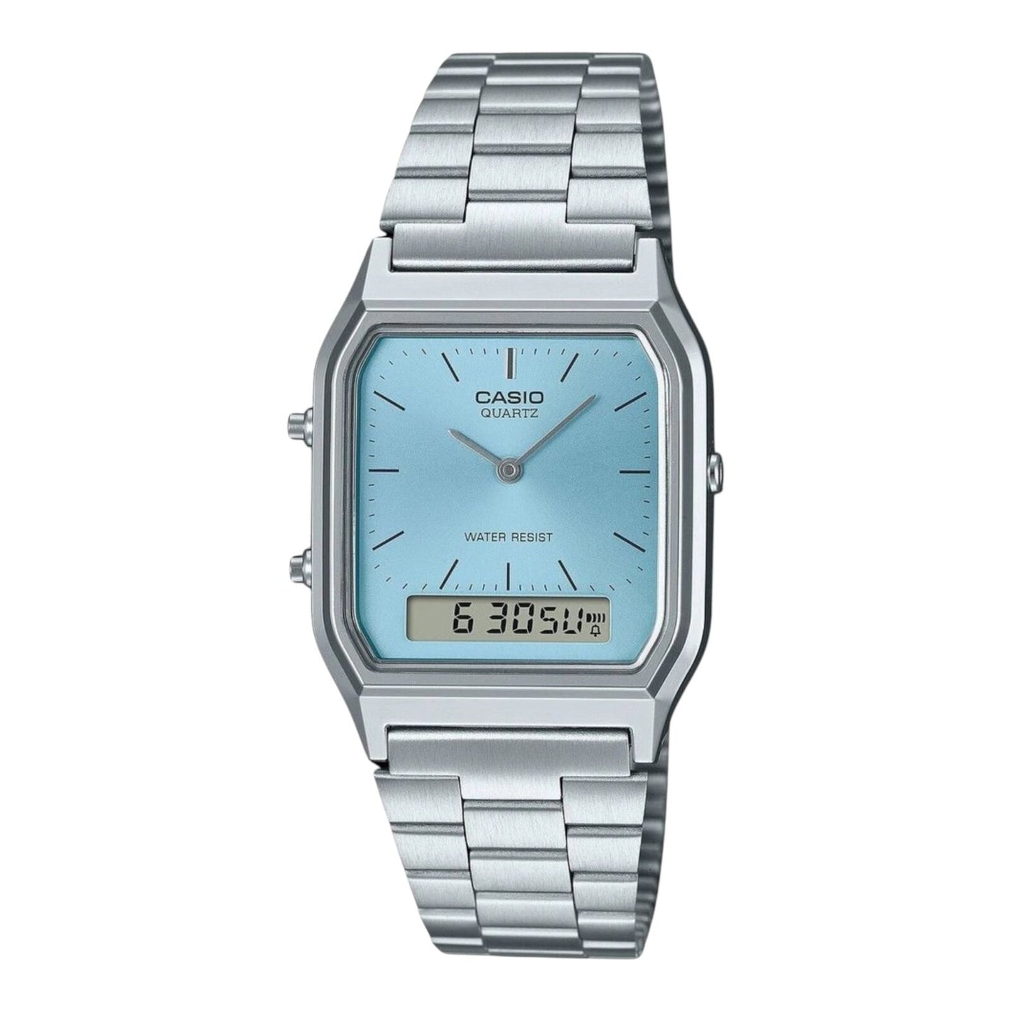 Casio AQ-230A-2 Unisex Watch Ice Blue Dial Digital Dual Time Alarm Steel Band