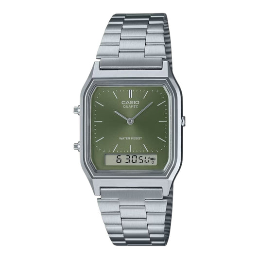 Casio AQ-230A-3AMQY Green Dial Silver Stainless Steel Unisex Retro Watch