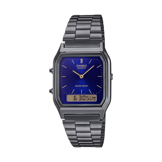Casio AQ-230GG-2A Grey Blue Stainless Steel Retro Digital Analog...