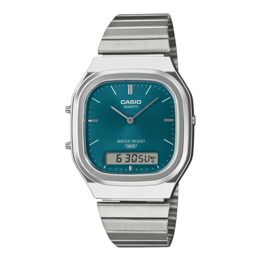 Casio AQ-240E-3A Unisex Analog Digital Watch Steel Band Green Dial...