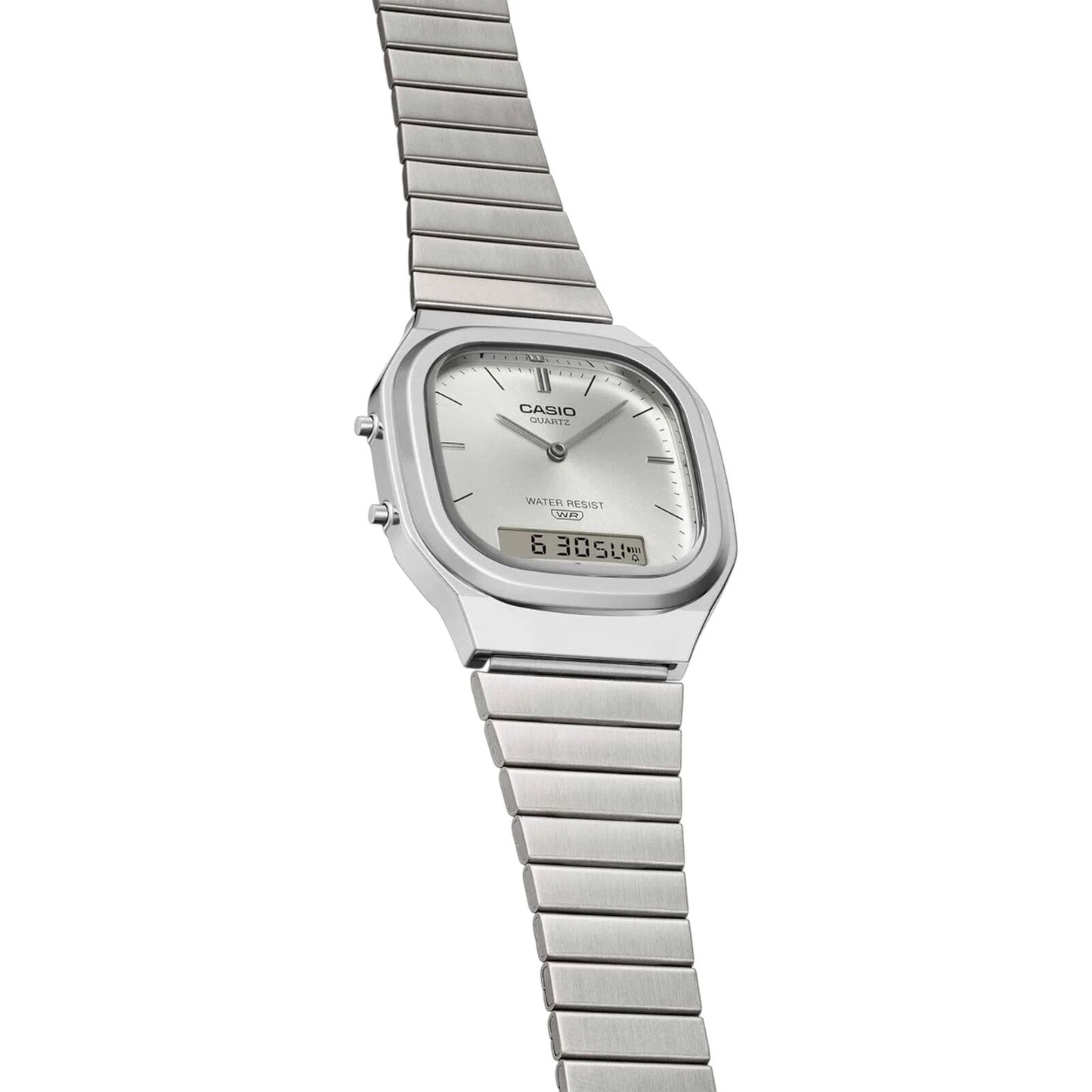 Casio AQ-240E-7A Unisex Analog Digital Watch Silver Steel Band...