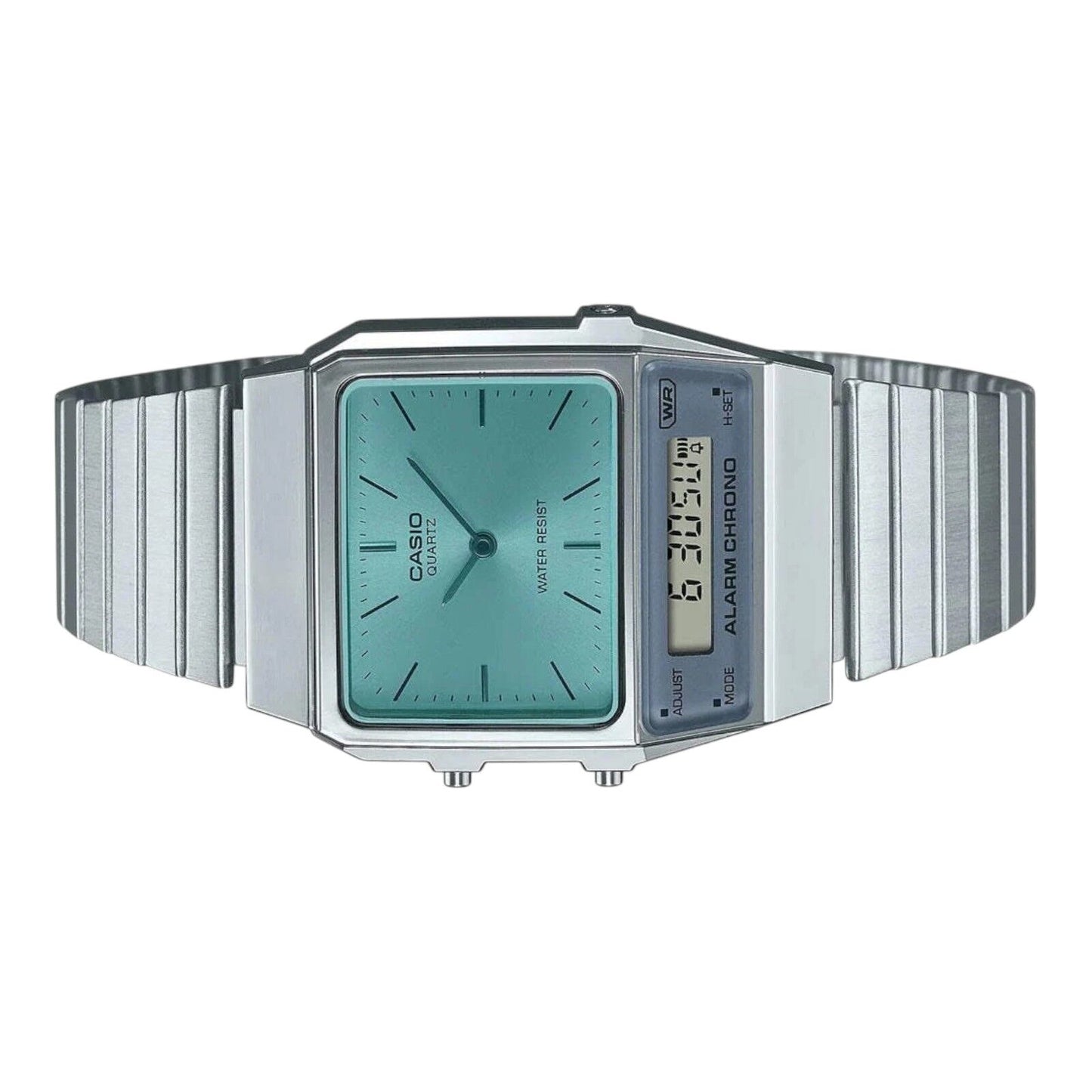 Casio AQ-800EC-2A Blue Dial Silver Digital Analog Watch Dual Time Unisex
