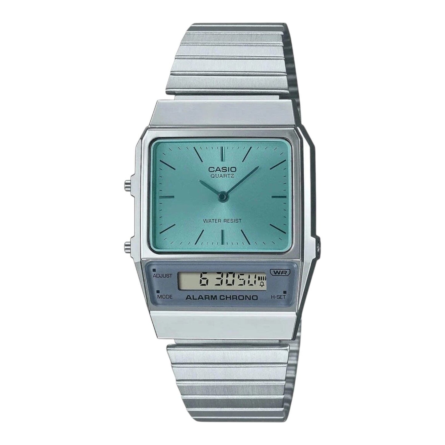 Casio AQ-800EC-2A Blue Dial Silver Digital Analog Watch Dual Time Unisex