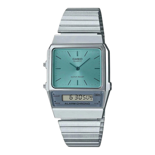 Casio AQ-800EC-2A Blue Dial Silver Digital Analog Watch Dual Time Unisex