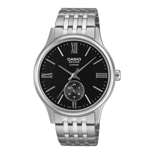 Casio BMS-100D-1AV Mens Watch Black Dial Steel Band Sapphire 50M