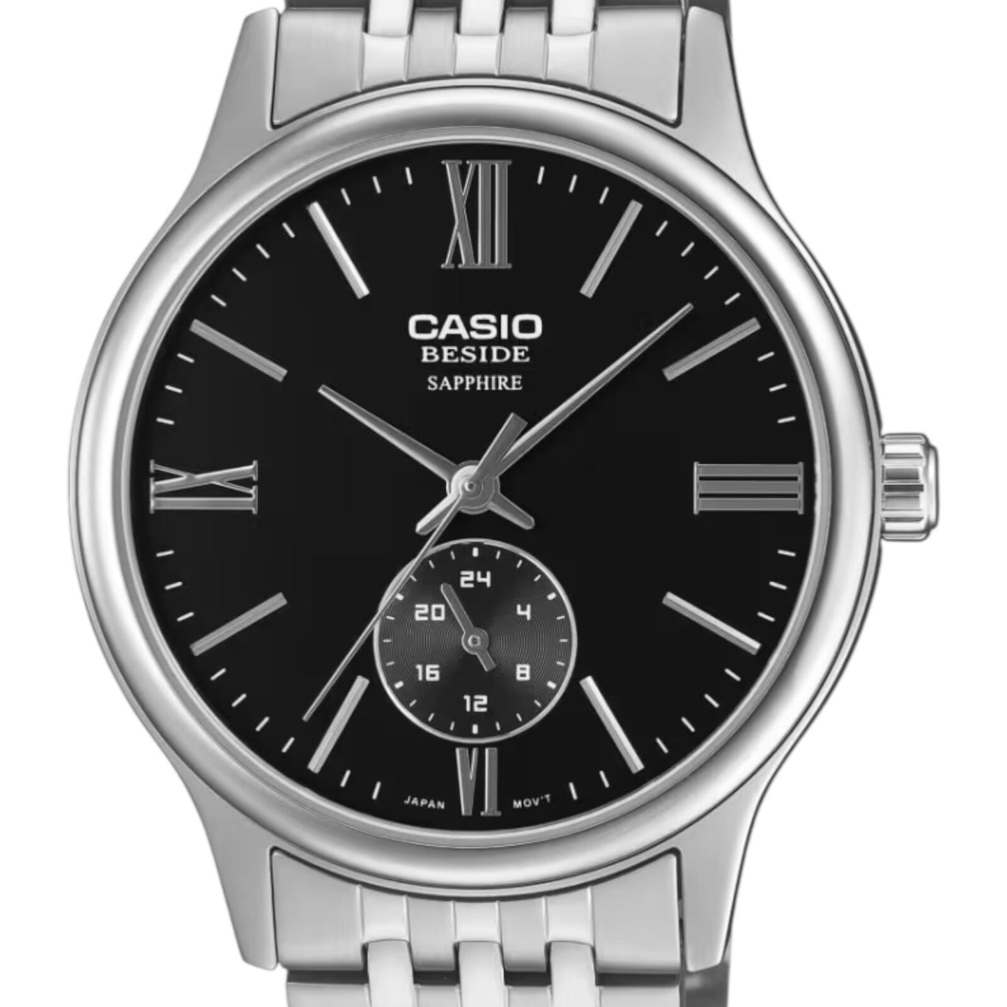 Casio BMS-100D-1AV Mens Watch Black Dial Steel Band Sapphire 50M