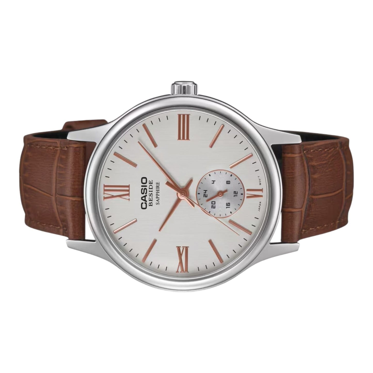 Casio BMS-100L-5AV Mens Watch Silver Dial Brown Leather Sapphire 50M