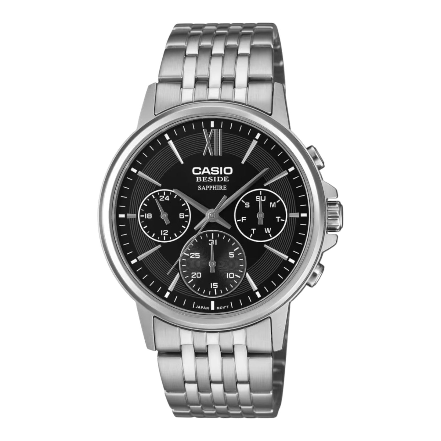 Casio BMS-300D-1AV Mens Watch Black Dial Silver Steel Sapphire 50M
