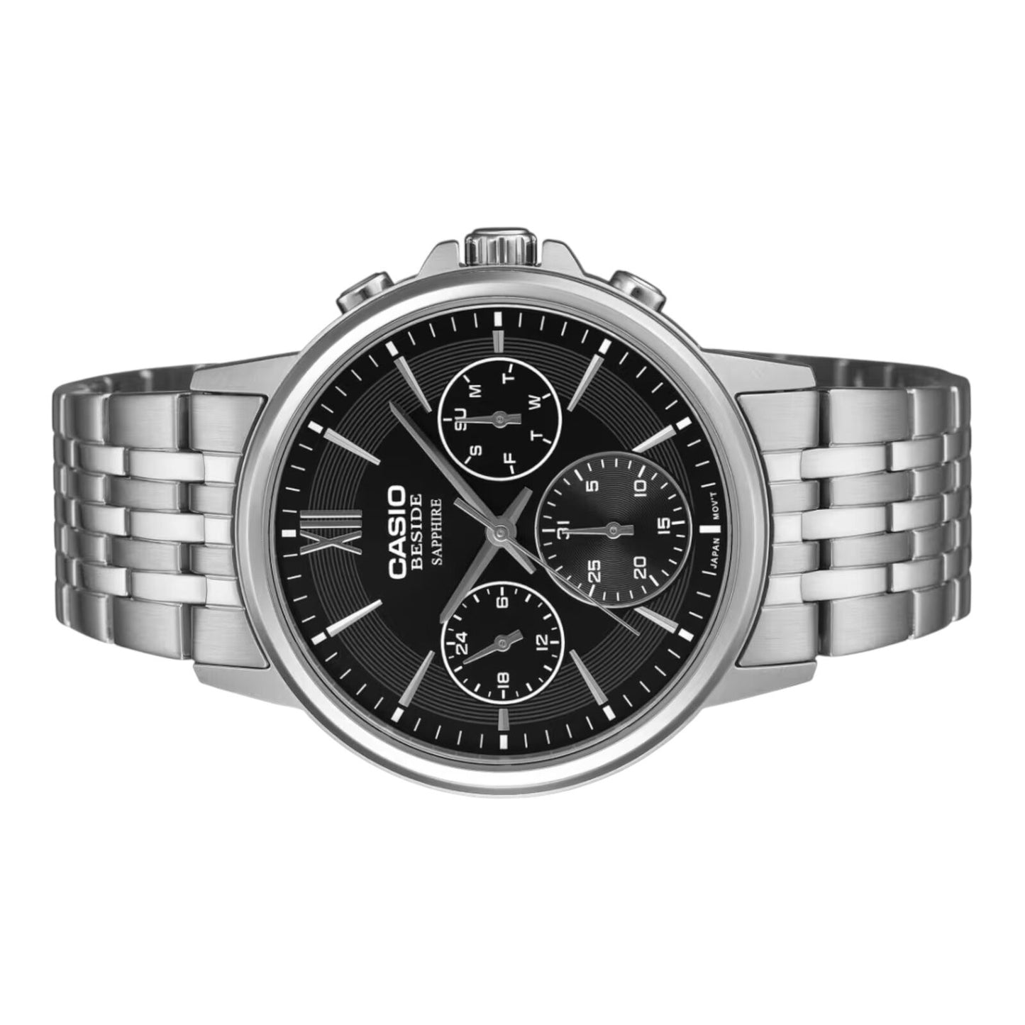 Casio BMS-300D-1AV Mens Watch Black Dial Silver Steel Sapphire 50M