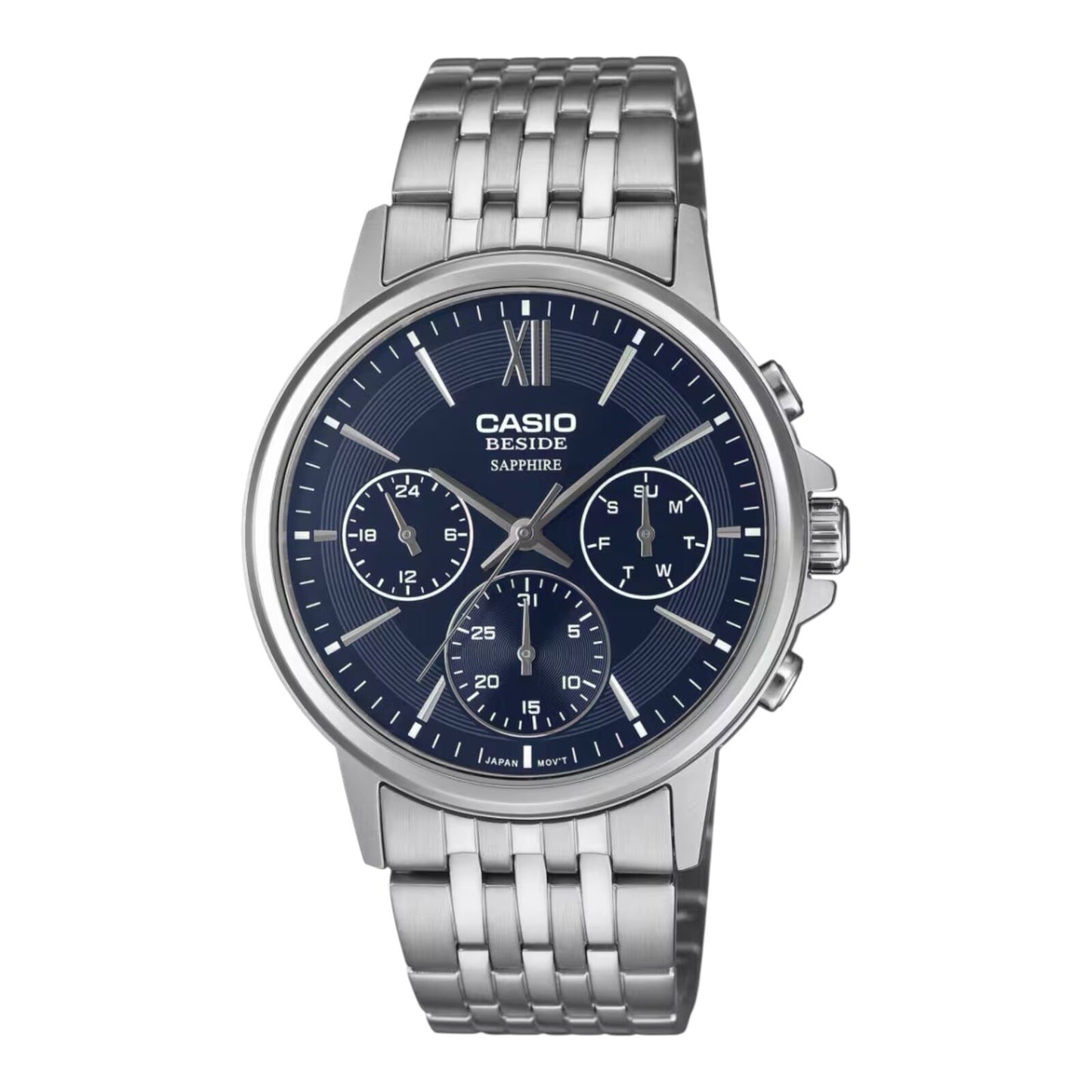 Casio BMS-300D-2AV Mens Watch Blue Dial Steel Band Sapphire 50M