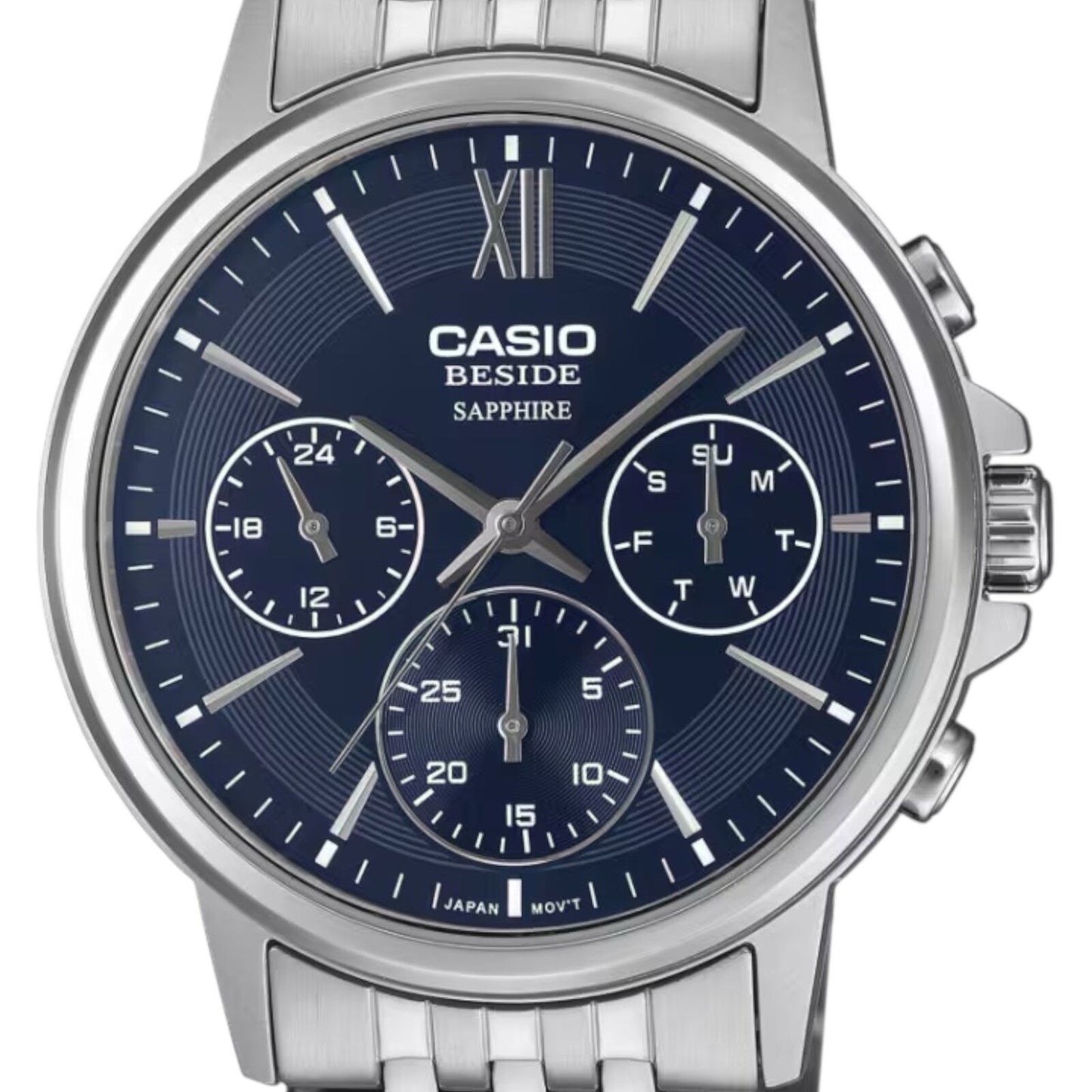 Casio BMS-300D-2AV Mens Watch Blue Dial Steel Band Sapphire 50M