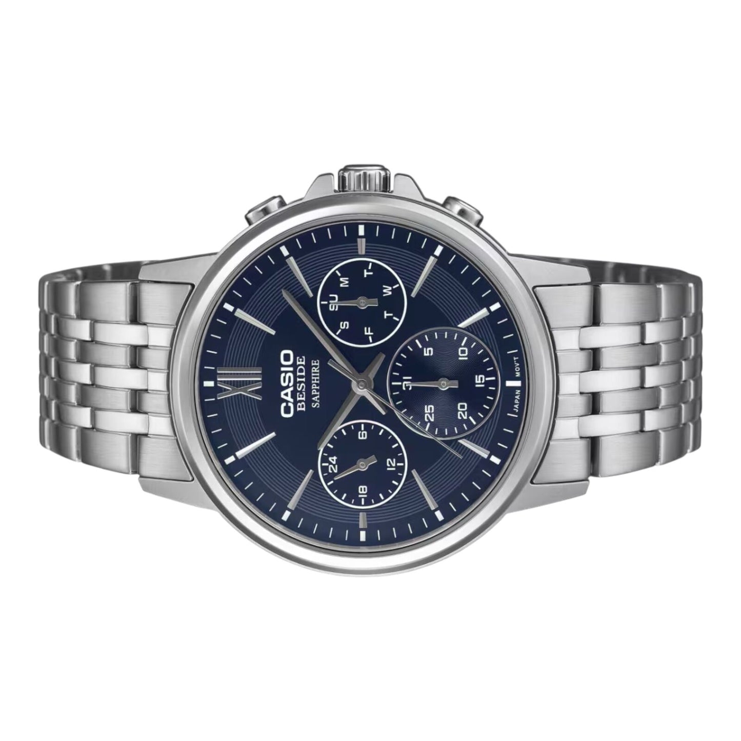 Casio BMS-300D-2AV Mens Watch Blue Dial Steel Band Sapphire 50M