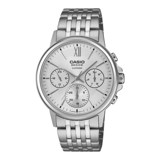 Casio BMS-300D-7AV Mens Watch Silver Dial Steel Band Sapphire 50M