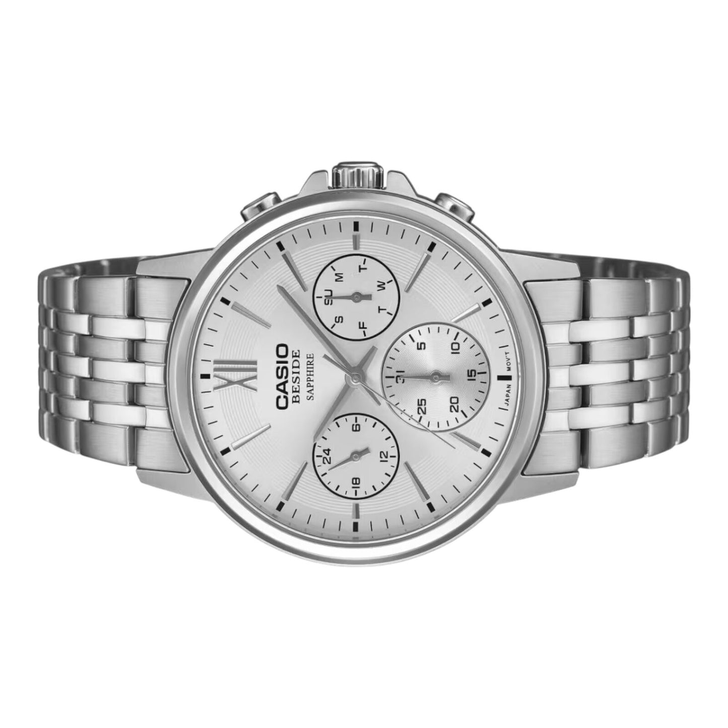 Casio BMS-300D-7AV Mens Watch Silver Dial Steel Band Sapphire 50M