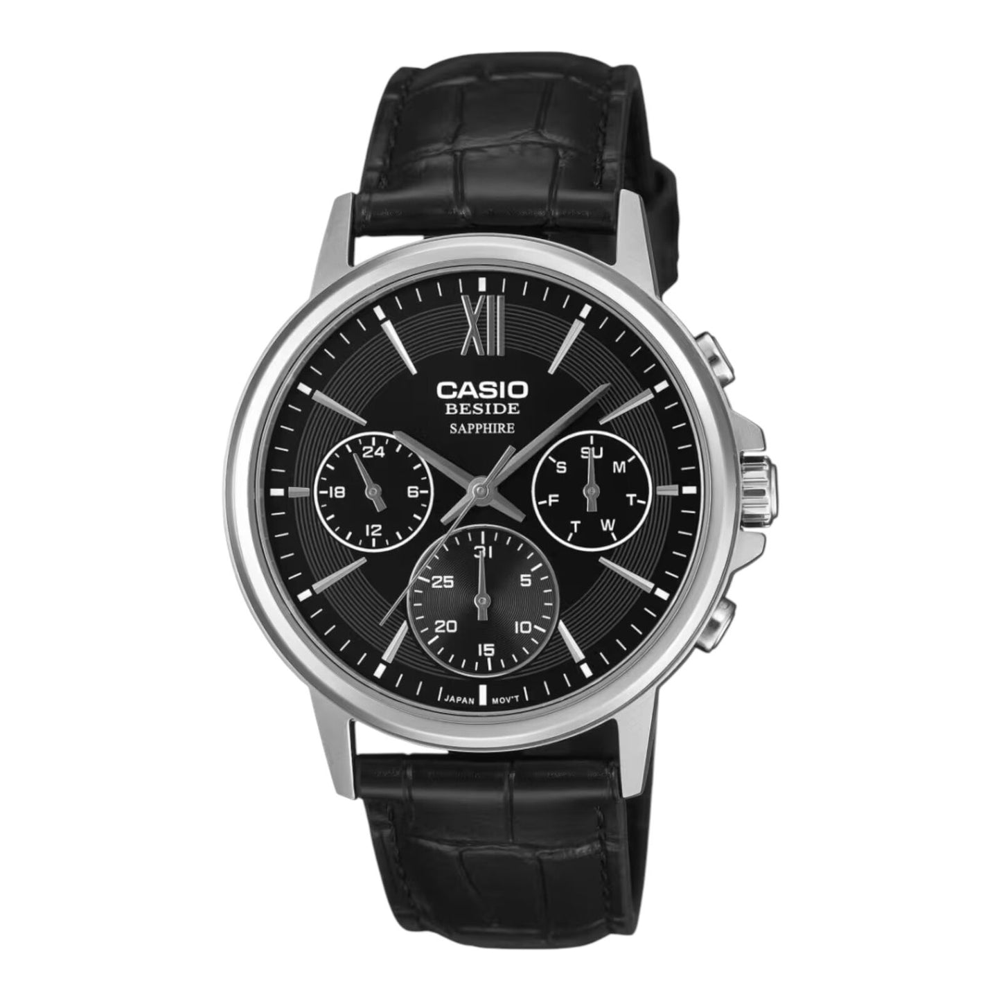 Casio BMS-300L-1AV Mens Watch Black Dial Black Leather Sapphire 50M