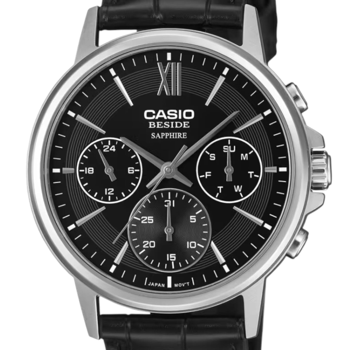 Casio BMS-300L-1AV Mens Watch Black Dial Black Leather Sapphire 50M