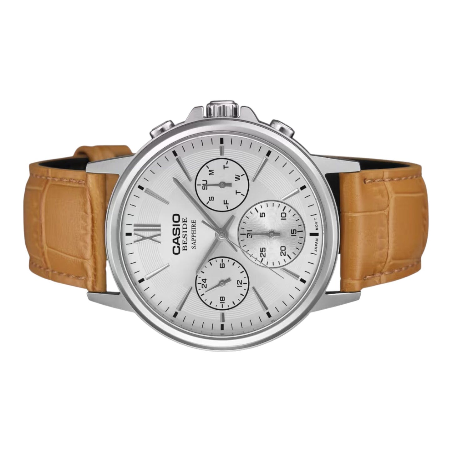 Casio BMS-300L-5AV Mens Watch Silver Dial Tan Leather Sapphire 50M