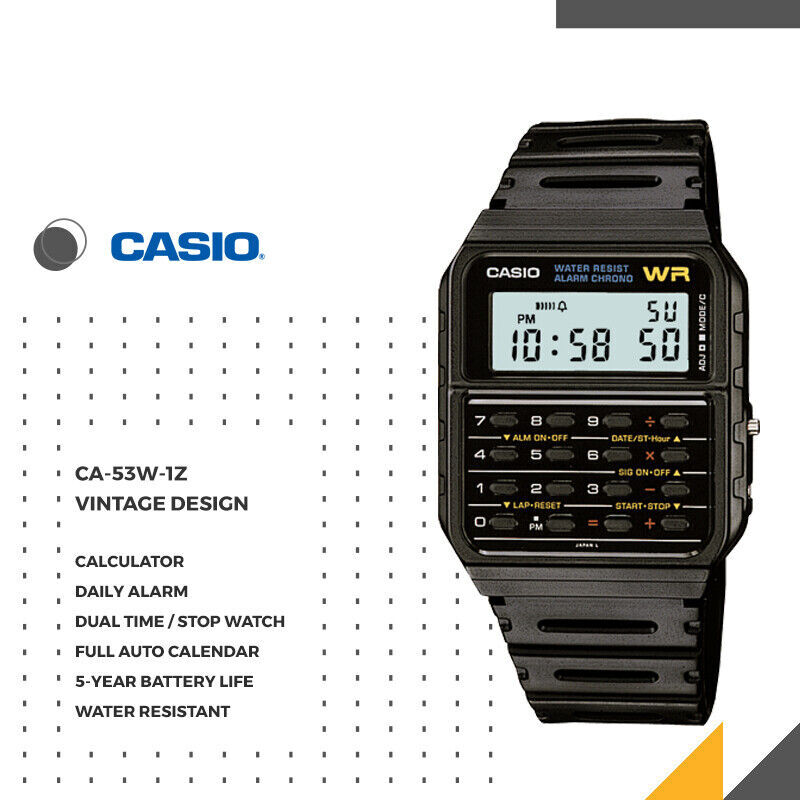 Casio Men's Vintage Watch CA-53W-1Z Calculator Resin Watch Daily Alarm AU Stock