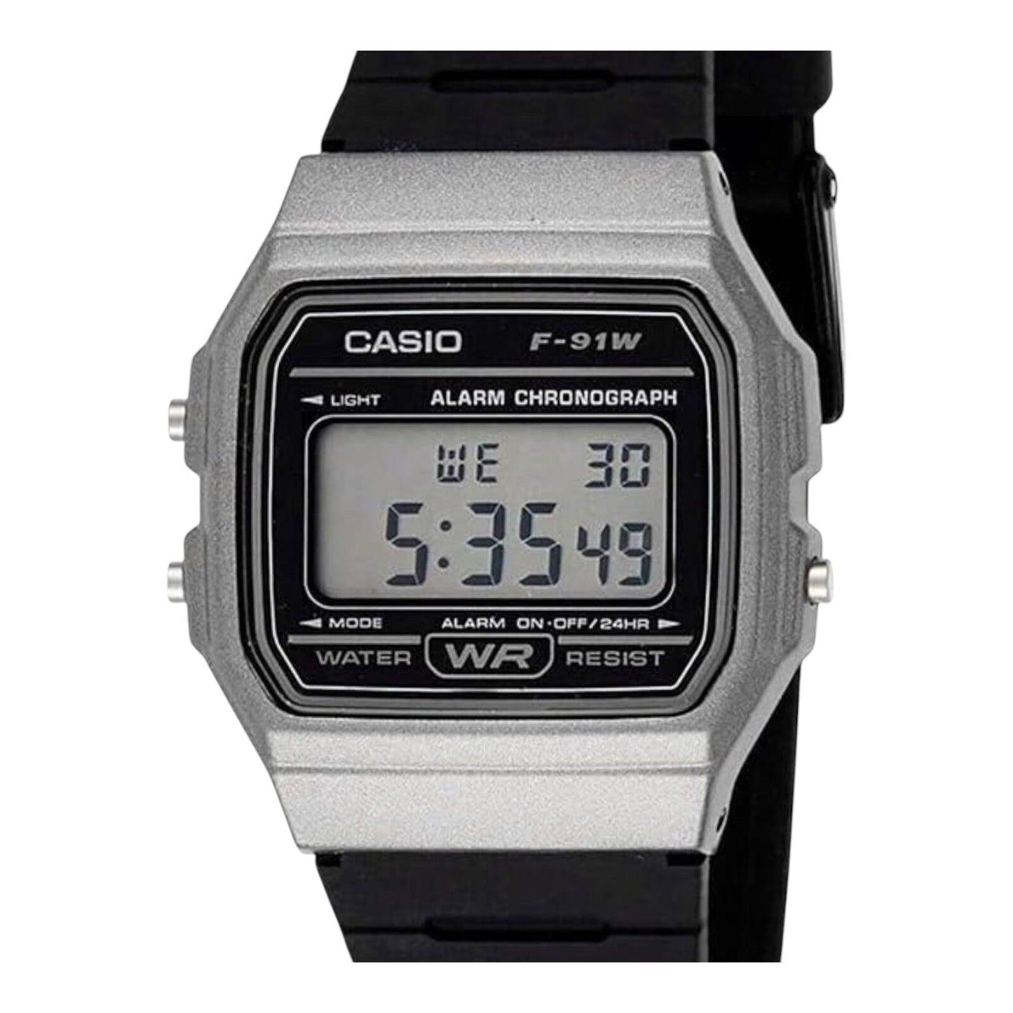 Casio F-91WM-1BDF Silver Case Black Resin Digital Watch LED Alarm Unisex
