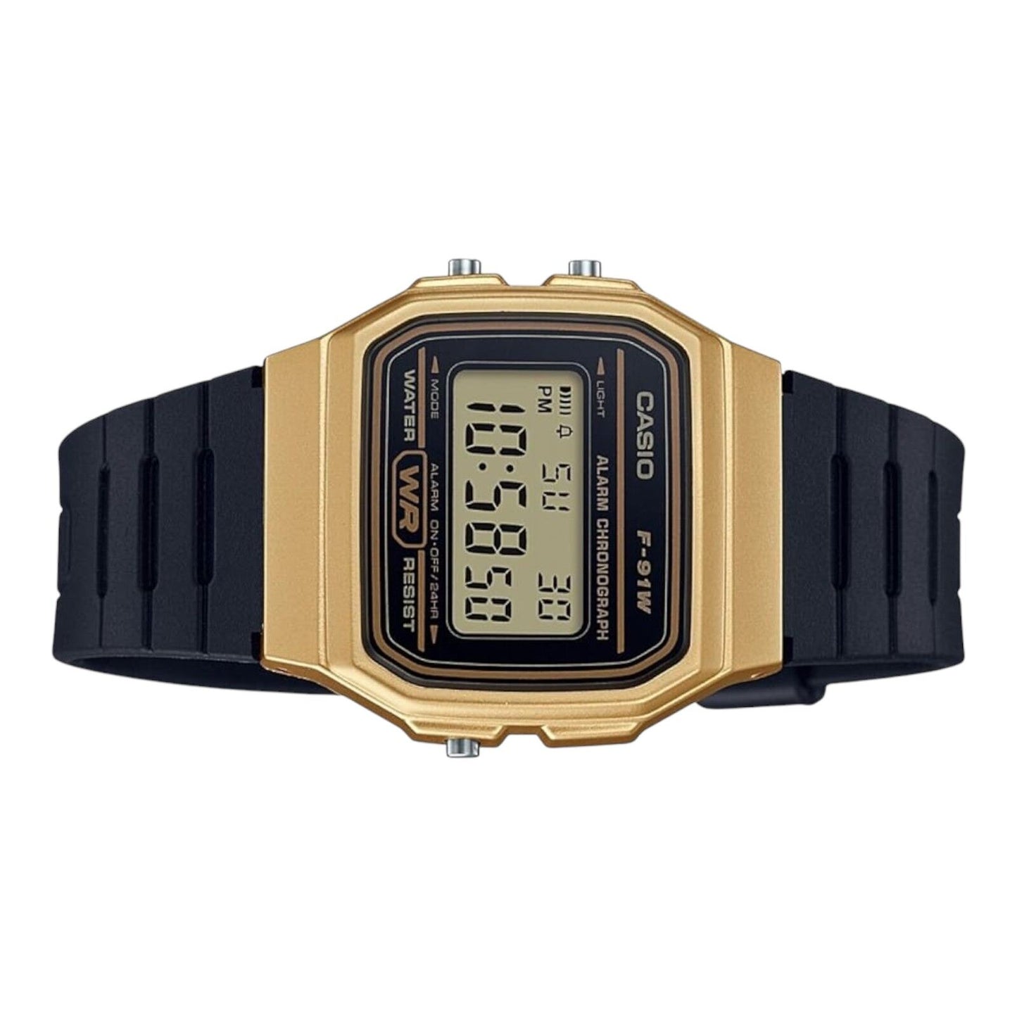 Casio F-91WM-9ADF Gold Tone Black Resin Digital Watch LED Alarm Stopwatch Unisex