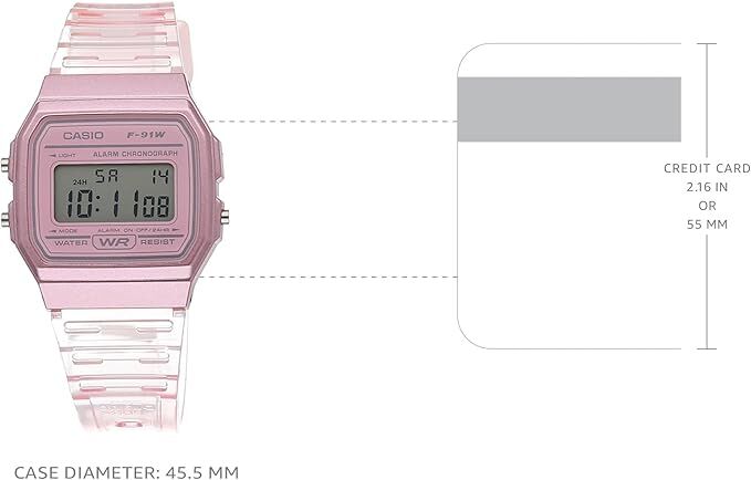 Casio F91WS-4 Digital Chronograph Watch Pink Jelly Resin Band Alarm Date
