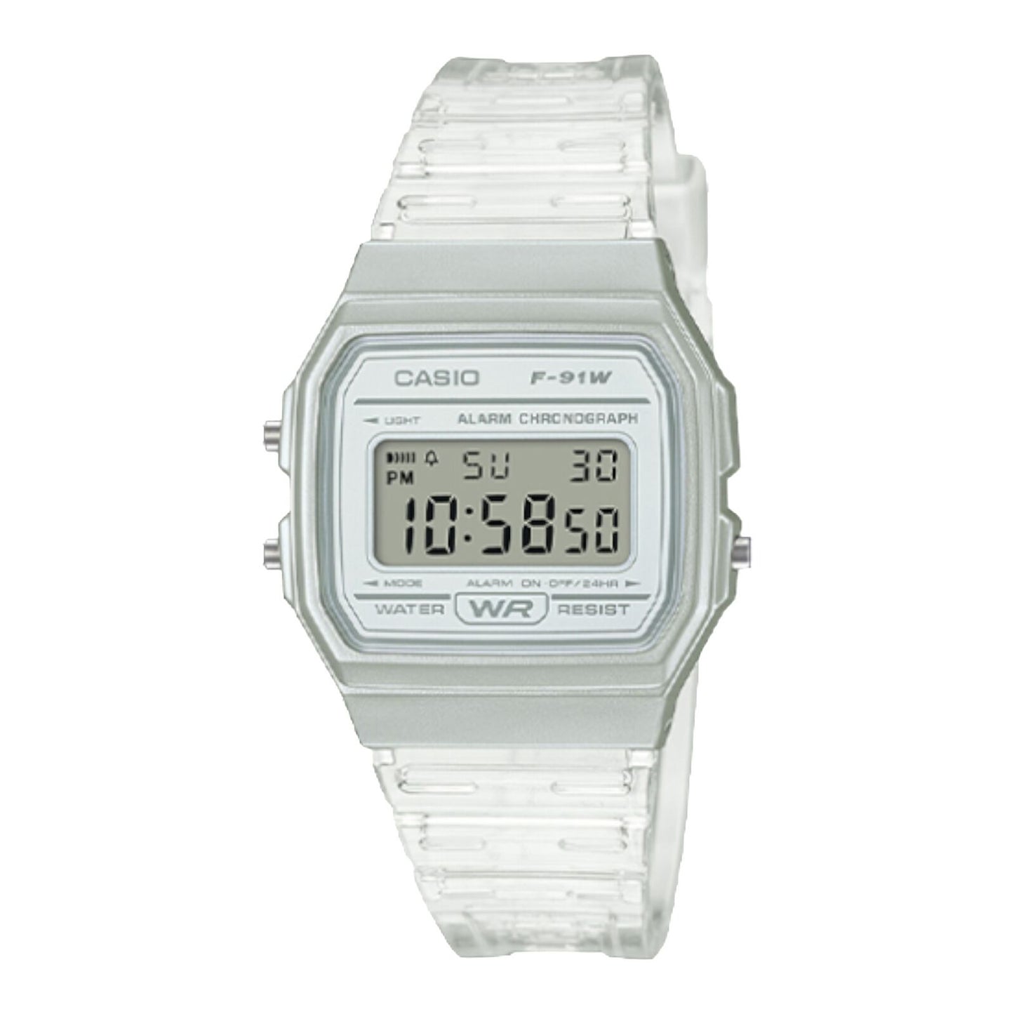 Casio F91WS-7 Digital Chronograph Women's Watch Clear Resin Band Alarm Date AU