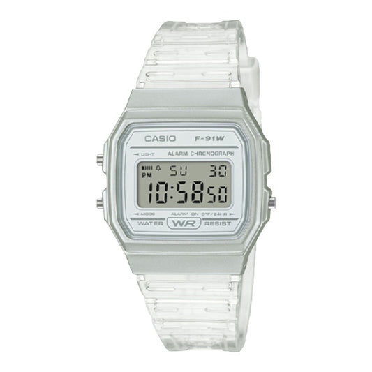Casio F91WS-7 Digital Chronograph Women's Watch Clear Resin Band Alarm Date AU