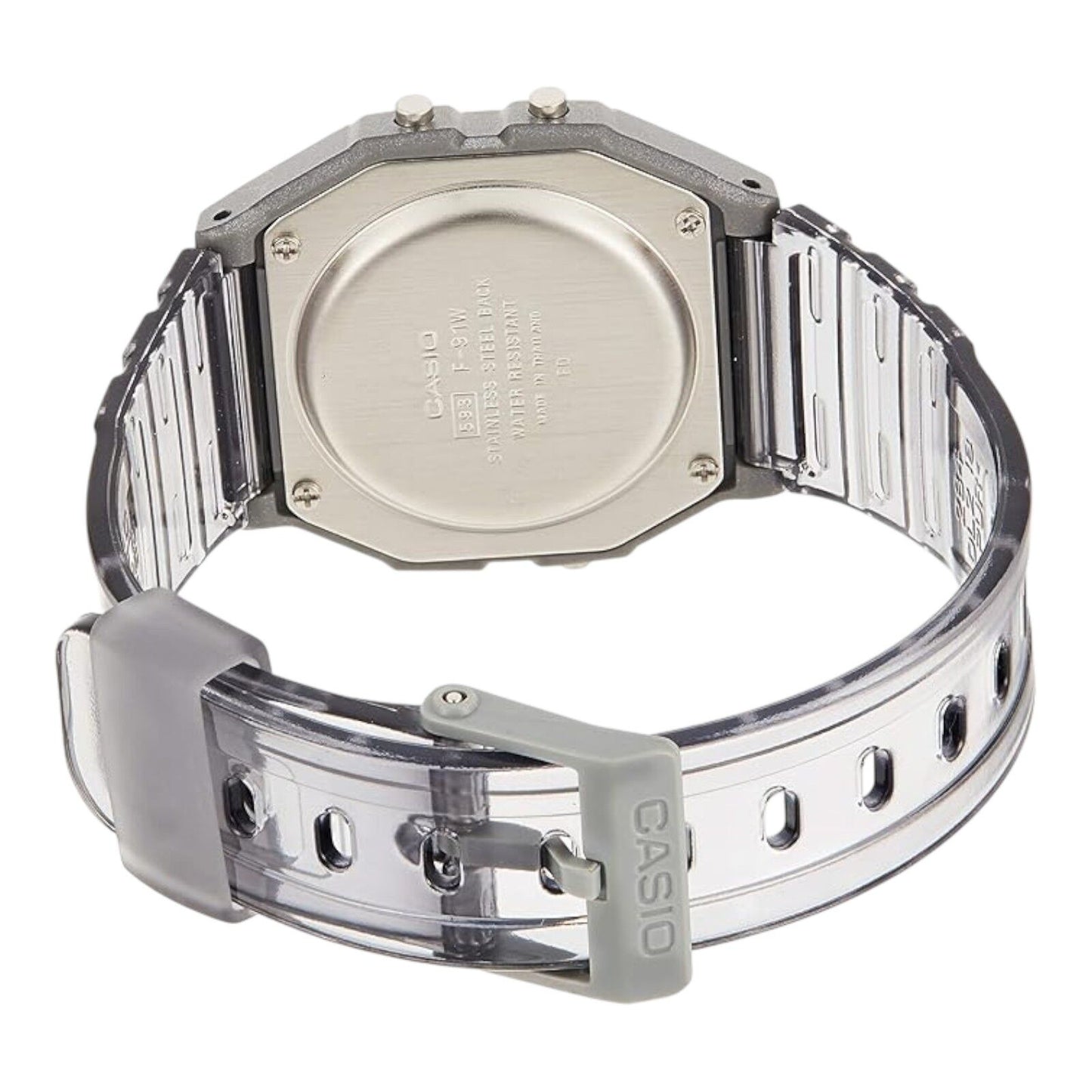 Casio F-91WS-8DF Translucent Grey Digital Watch LED Alarm Stopwatch Unisex