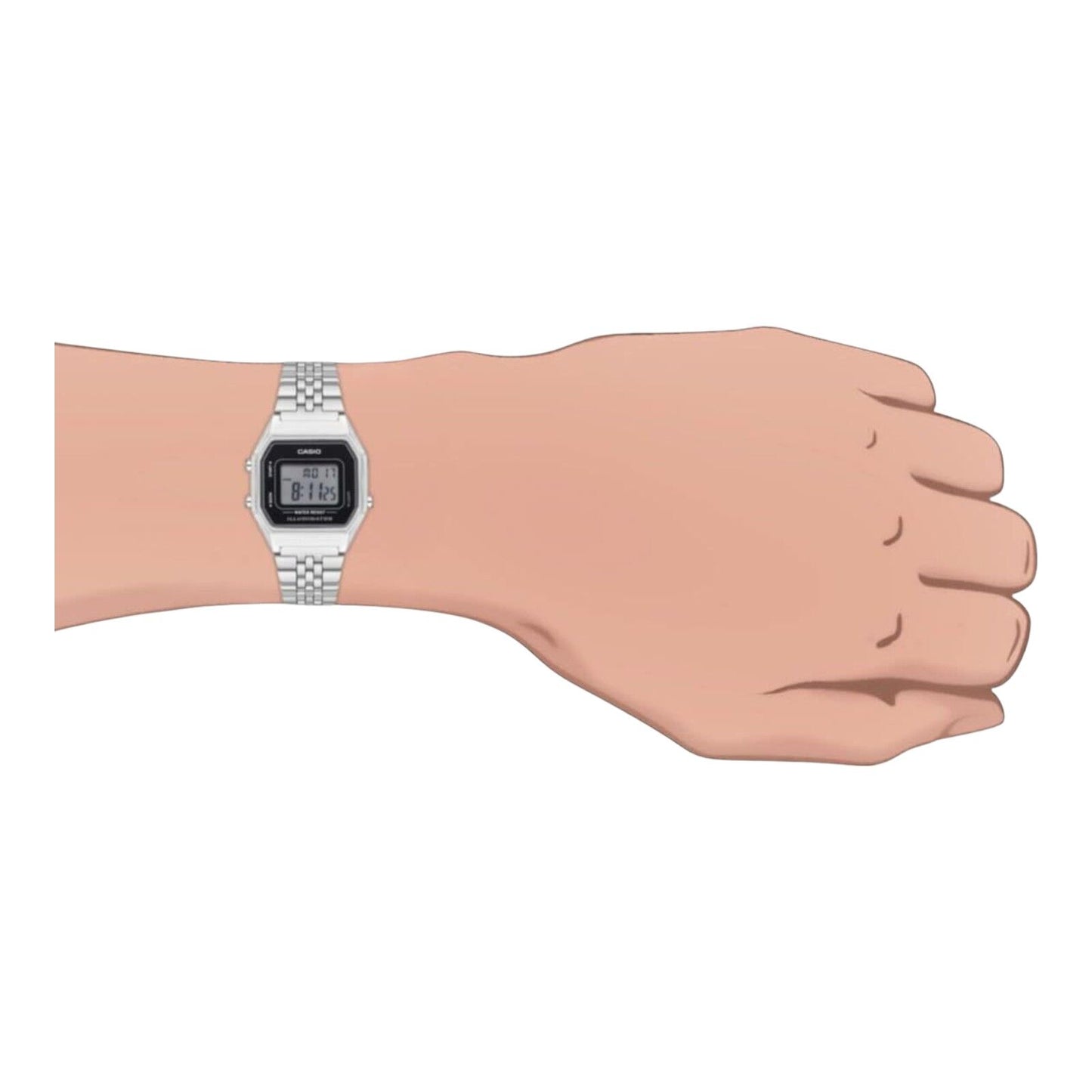 Casio LA680WA-1D Silver Stainless Digital Watch Black Dial Retro 30M Women