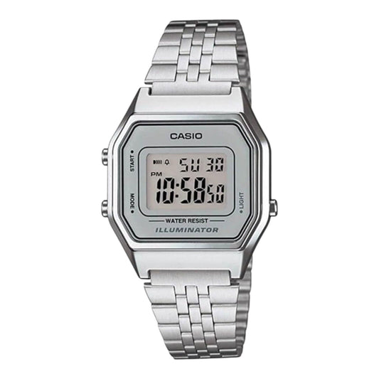 Casio LA-680WA-7DF Silver Digital Watch Stainless Steel Band LED Alarm Women’s