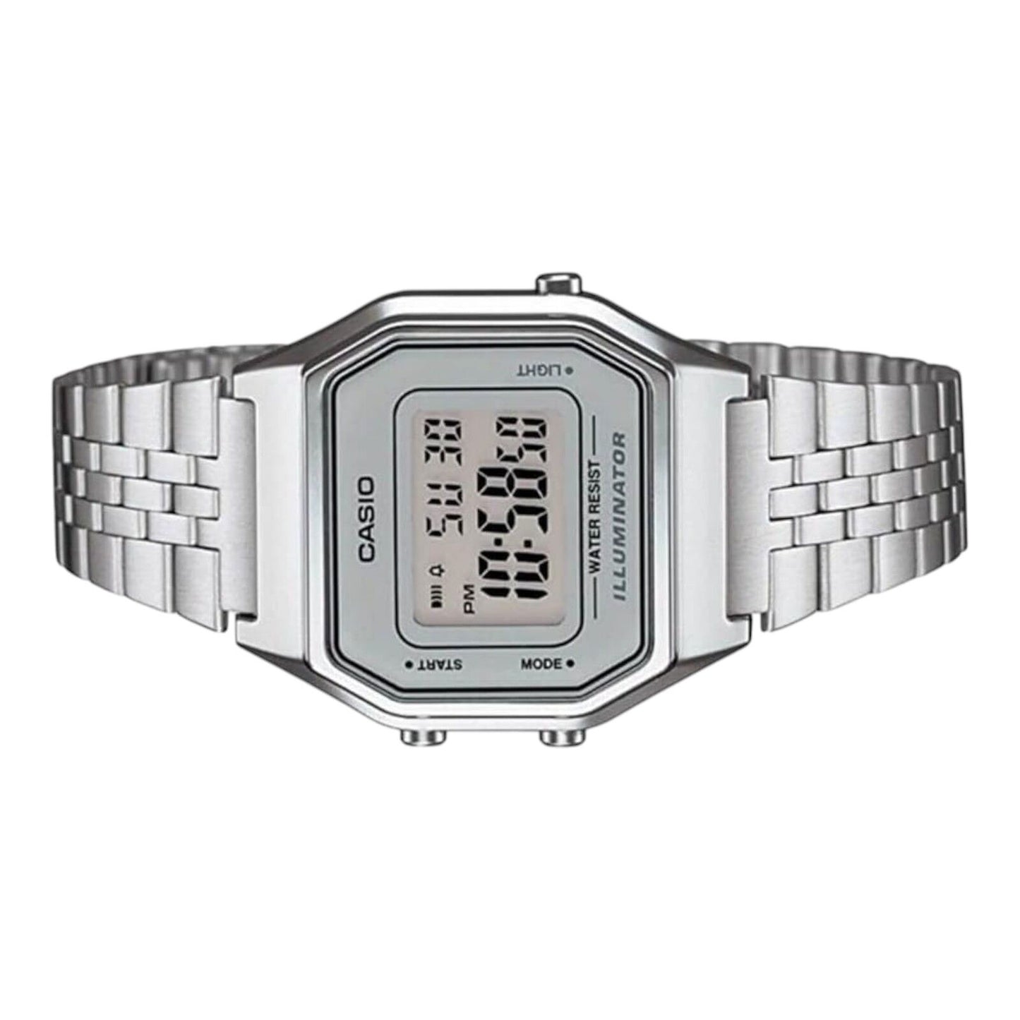 Casio LA-680WA-7DF Silver Digital Watch Stainless Steel Band LED Alarm Women’s