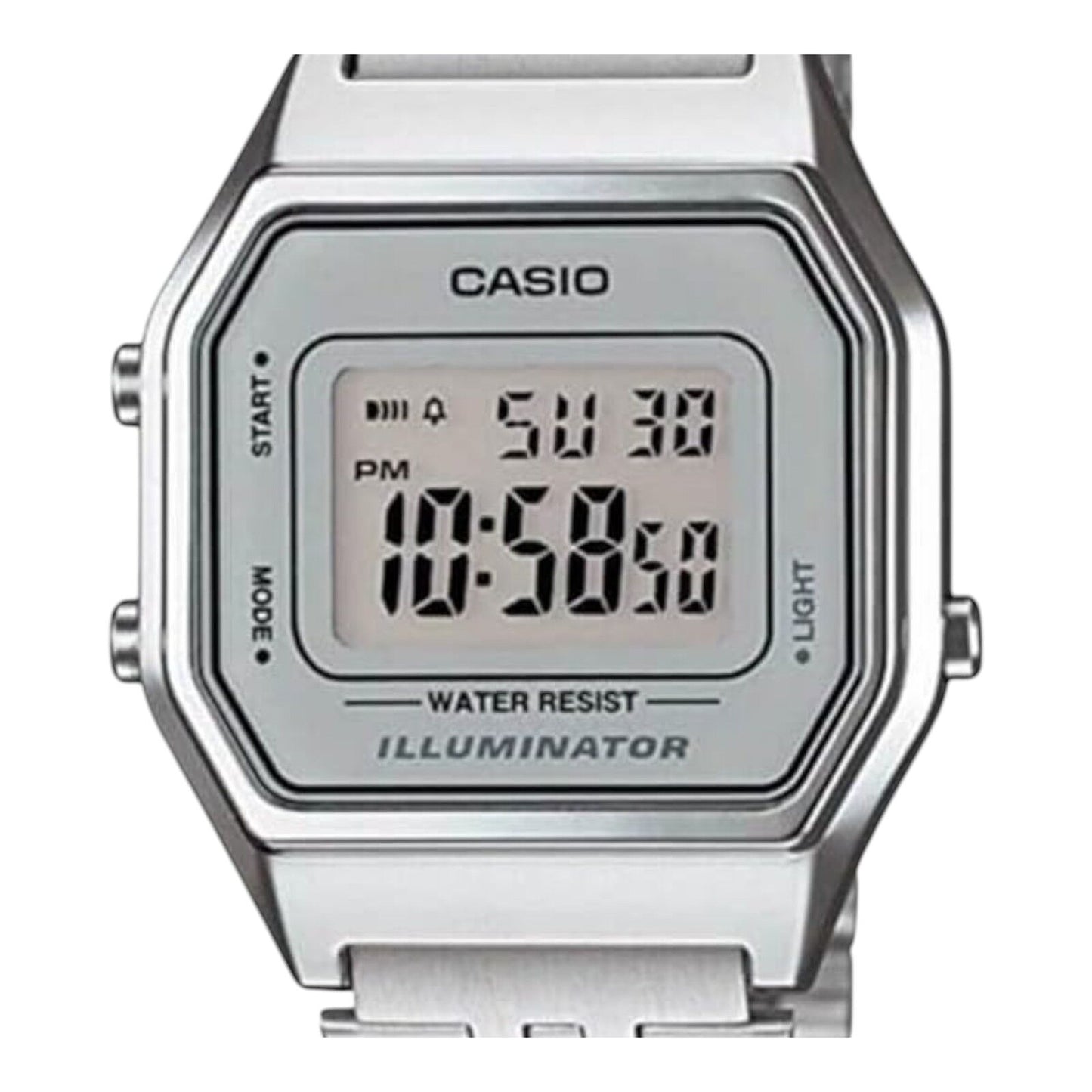 Casio LA-680WA-7DF Silver Digital Watch Stainless Steel Band LED Alarm Women’s