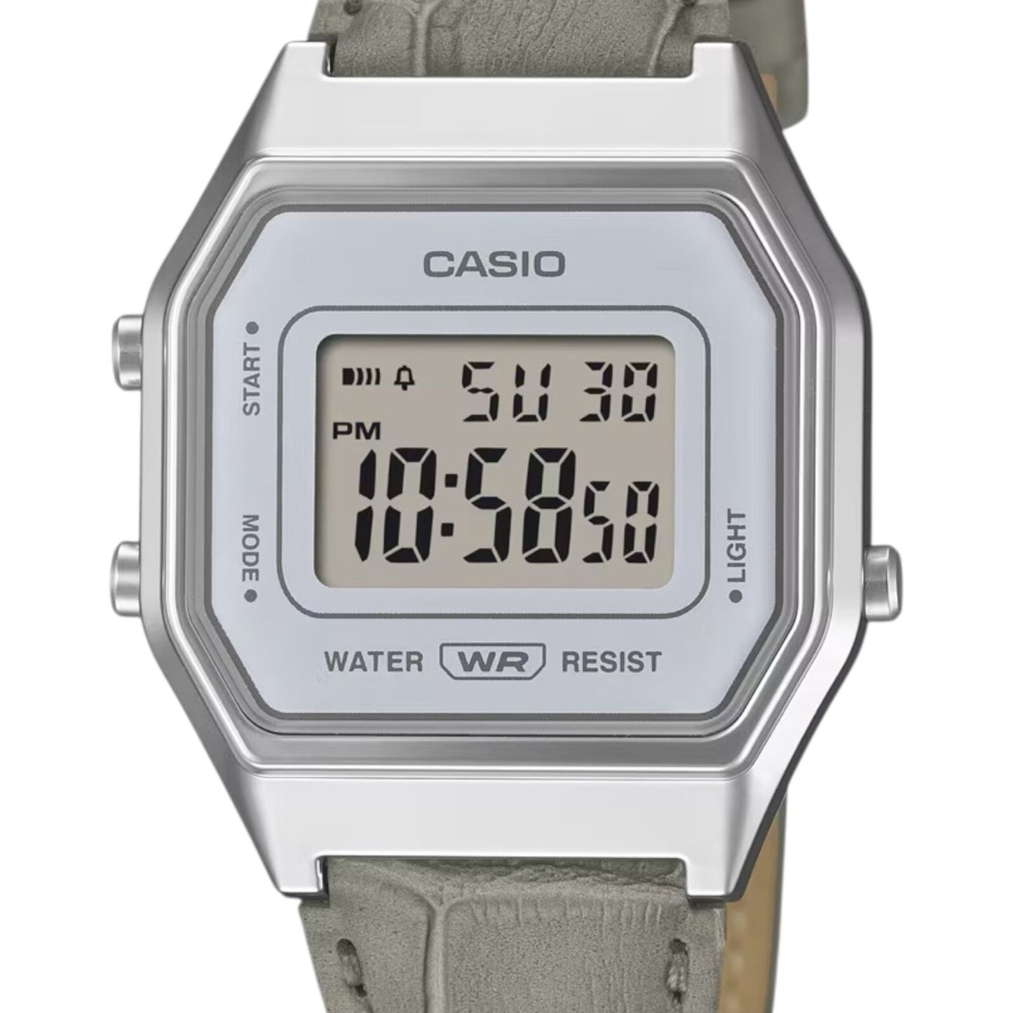 Casio LA680WEL-8A2 Unisex Vintage Digital Watch Leather Band Silver Case