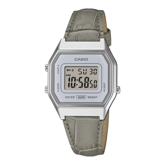 Casio LA680WEL-8A2 Unisex Vintage Digital Watch Leather Band Silver Case