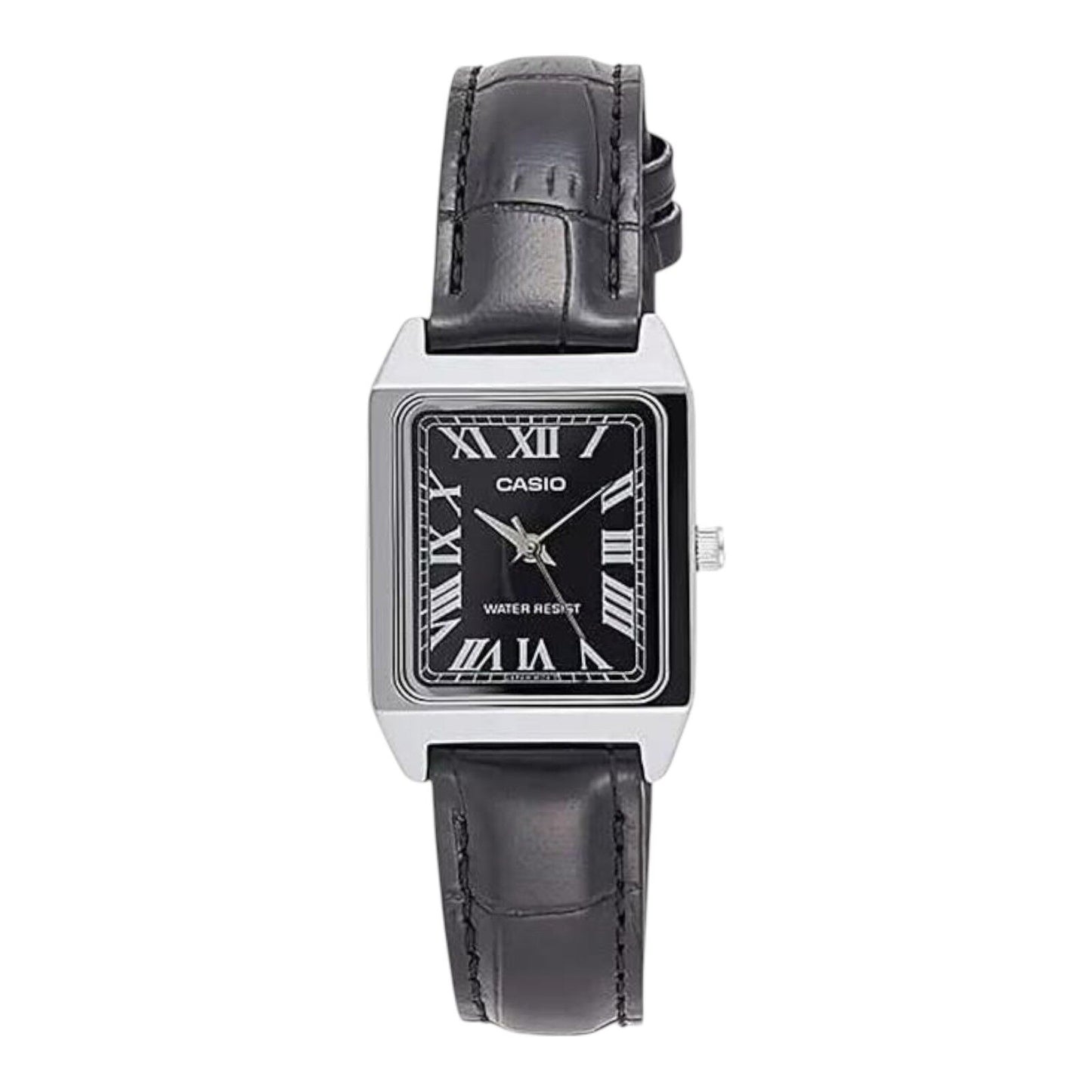 Casio LTP-V007L-1BUDF Black Leather Roman Dial Silver Case Women’s Dress Watch