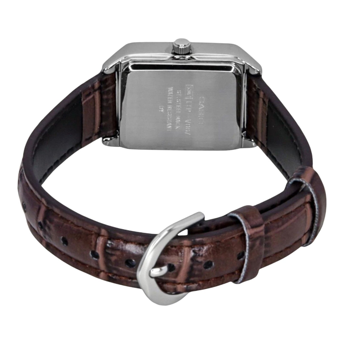 Casio LTP-V007L-9B Womens Rectangular Gold Dial Brown Leather Band Watch Quartz