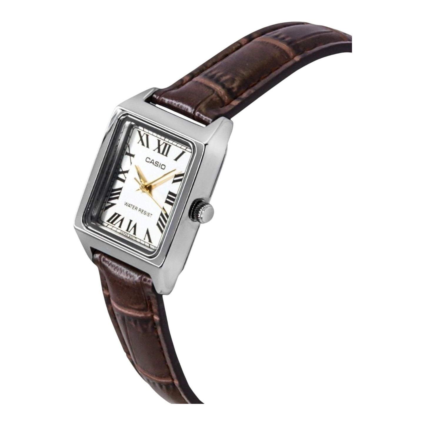 Casio LTP-V007L-9B Womens Rectangular Gold Dial Brown Leather Band Watch Quartz