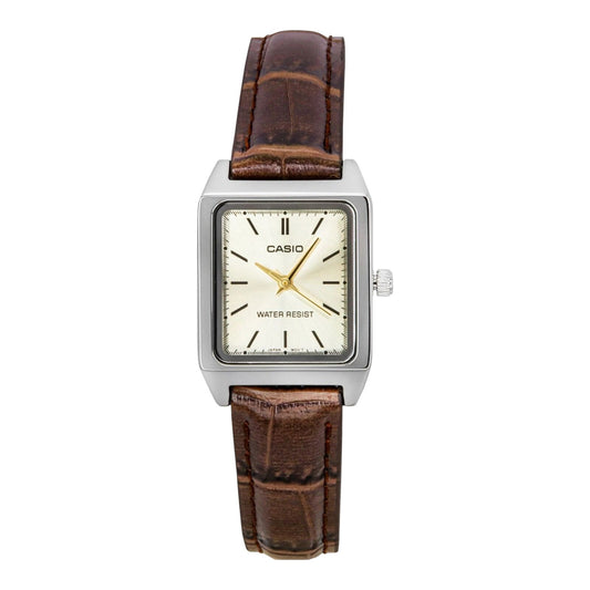 Casio LTP-V007L-9E Womens Analogue Watch Gold Dial Leather Band Water Resistant