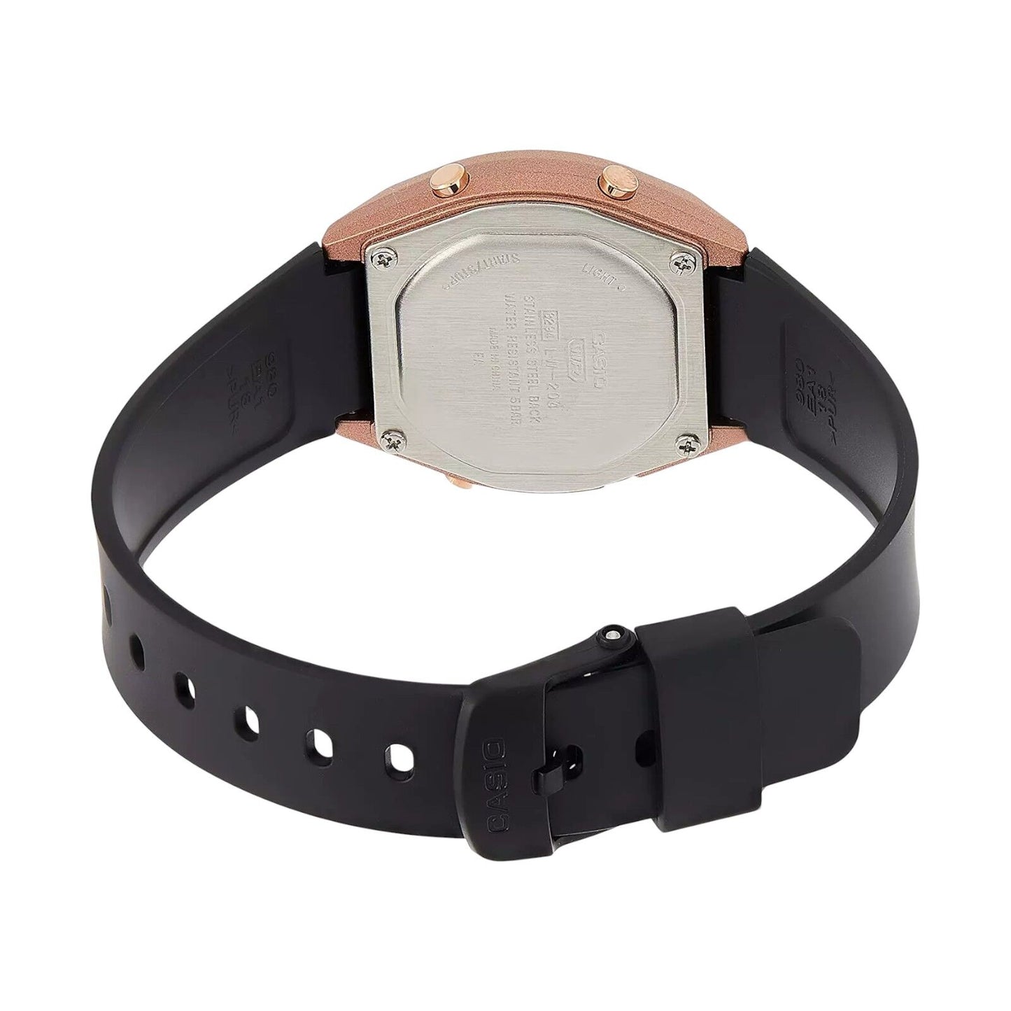 CASIO LW204-1A Unisex Rose Gold Digital Watch with Black Band