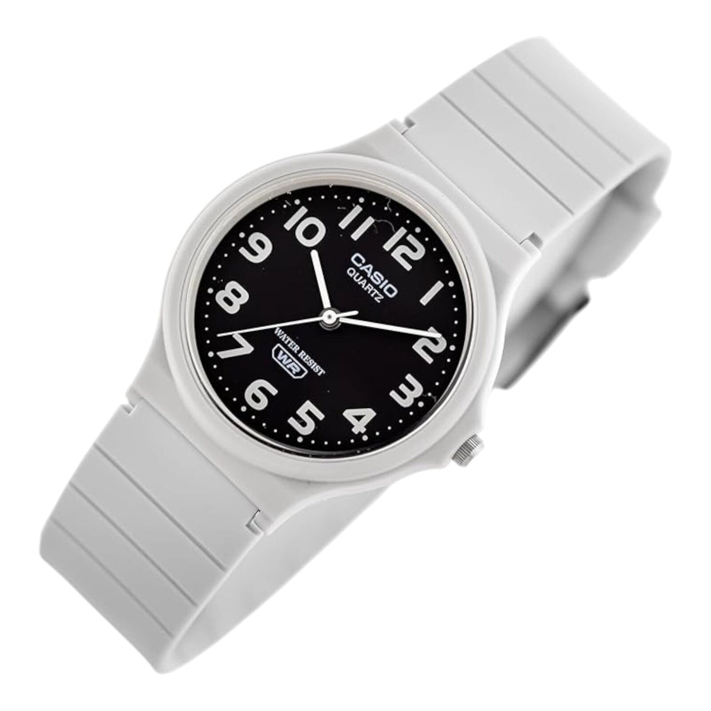 Casio MQ-24UC-8B Unisex Analog Watch Black Dial White Strap Water Resistant