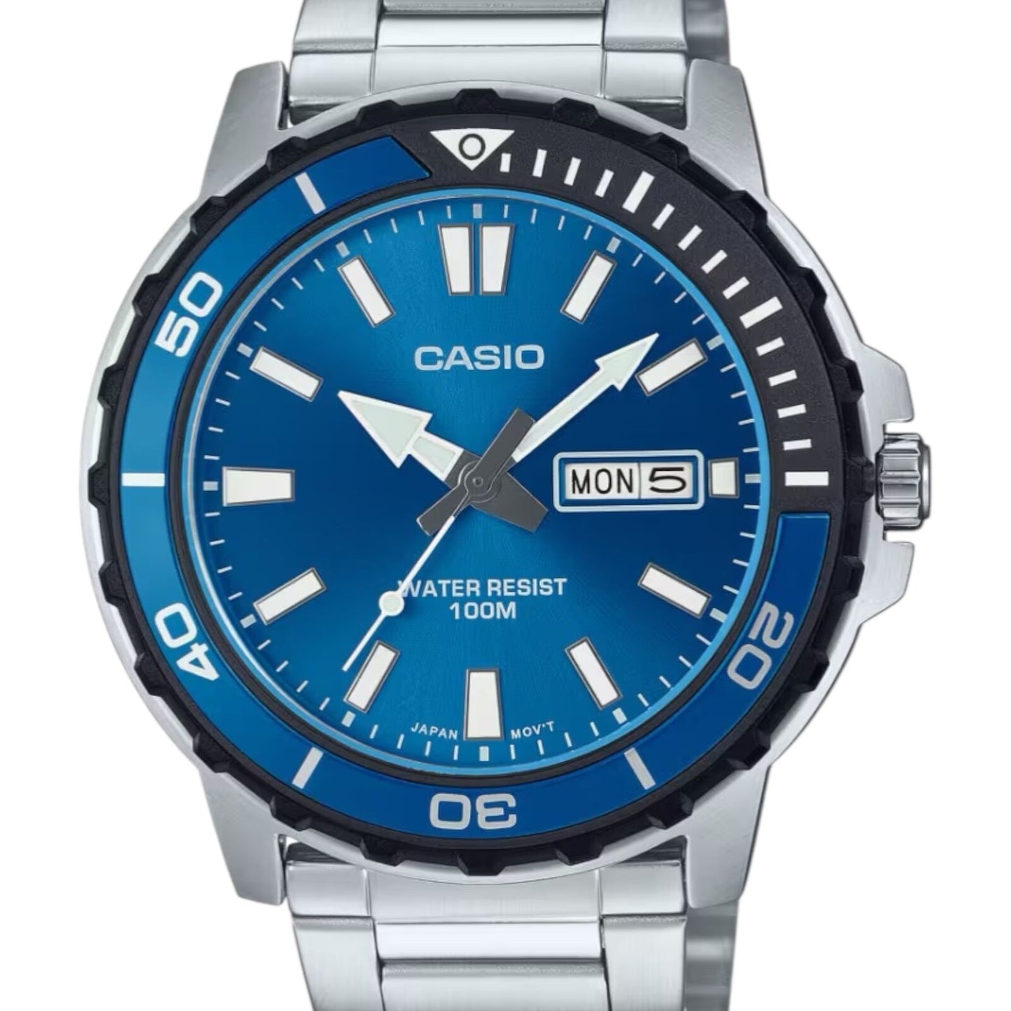 Casio MTD-125D-2A1V Mens Watch 45mm Blue Dial Stainless Steel 100M