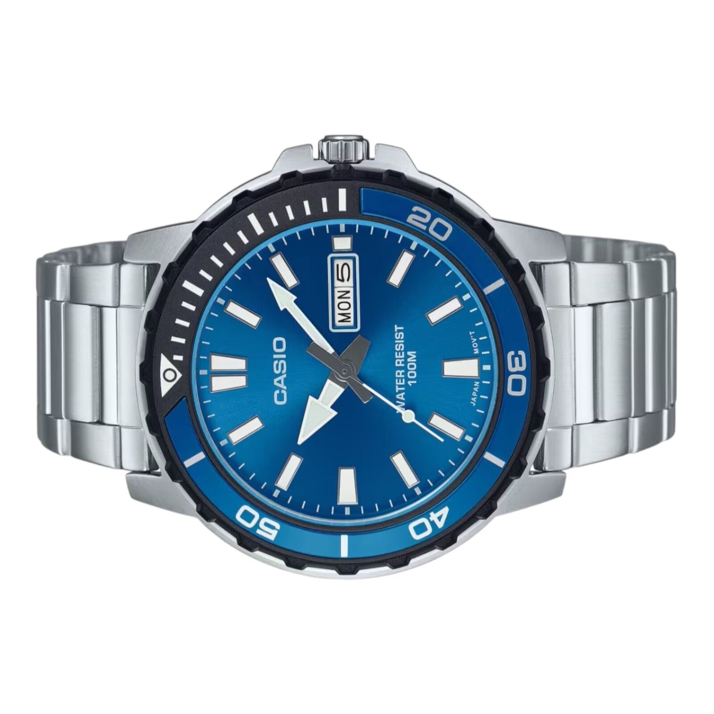 Casio MTD-125D-2A1V Mens Watch 45mm Blue Dial Stainless Steel 100M