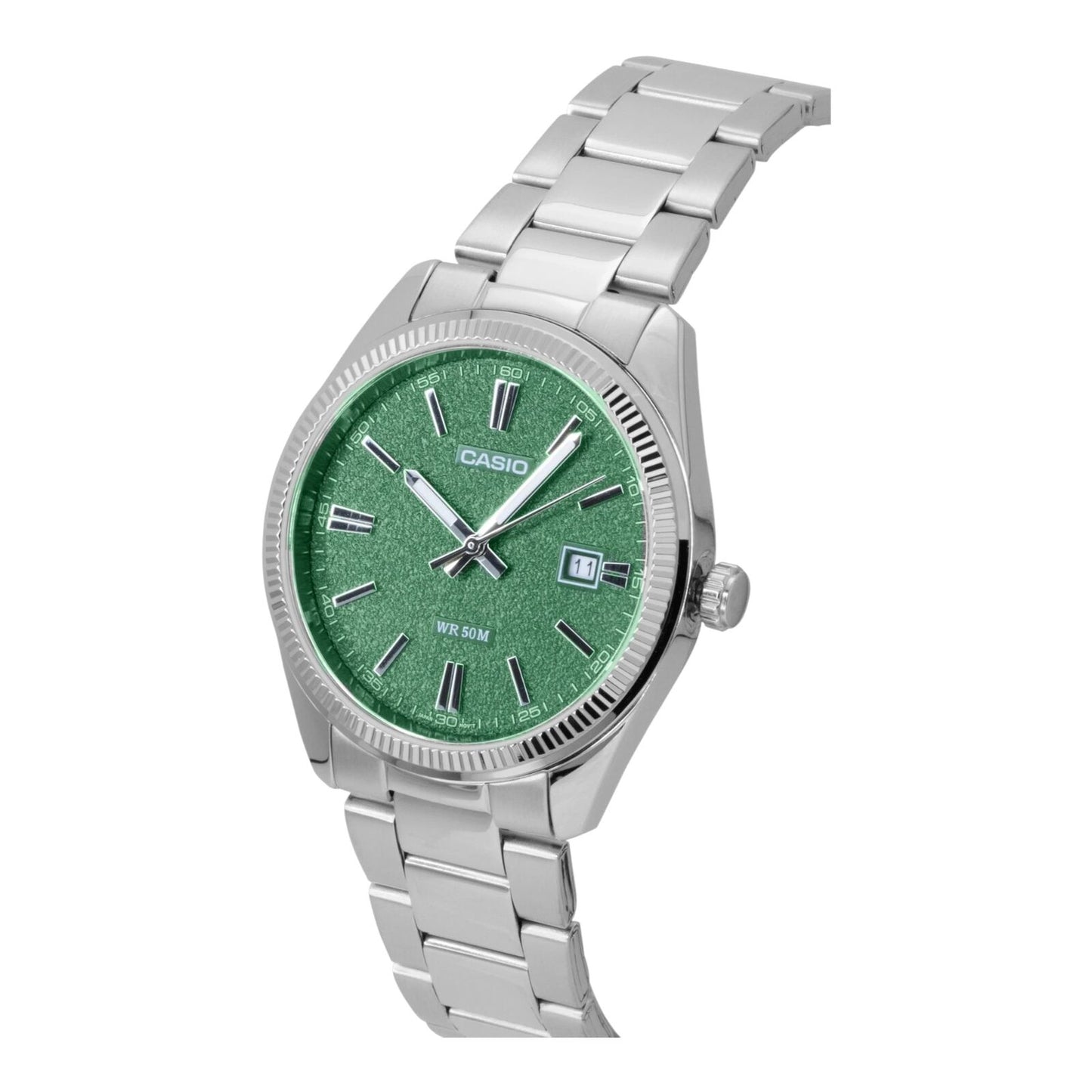 Casio MTP-1302DA-3AV Mens Green Dial Stainless Steel Quartz Watch 50M