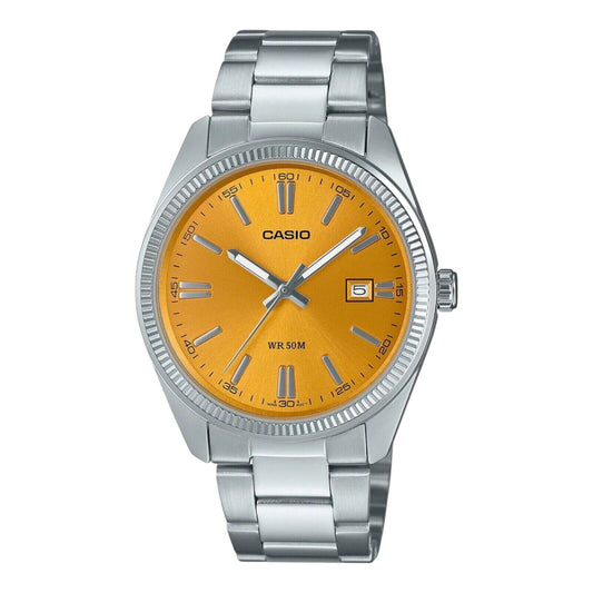 Casio Men's Watch MTP-1302PD-9AVEF Yellow Dial Stainless Steel Quartz 50M 38mm