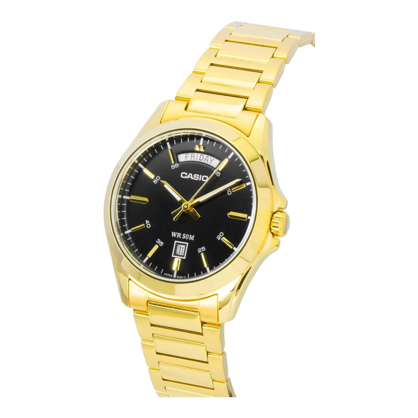 Casio MTP-1370G-1AV Mens Black Dial Gold Tone Watch Stainless Steel 50M